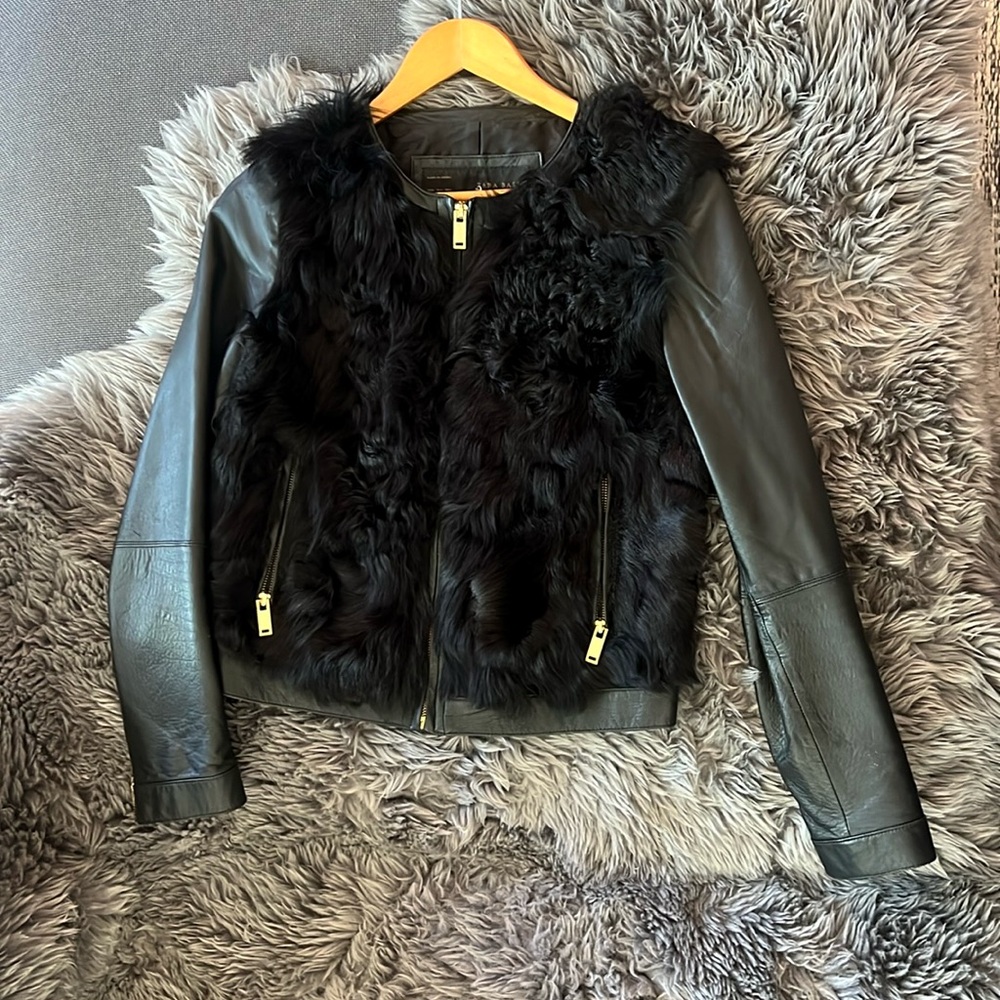Zara sheepskin fur and lamb skin leather jacket.